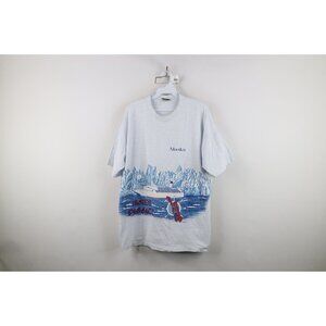 Vintage 90s Streetwear Mens Large All Over Print Alaska Cruise Ship T-Shirt USA